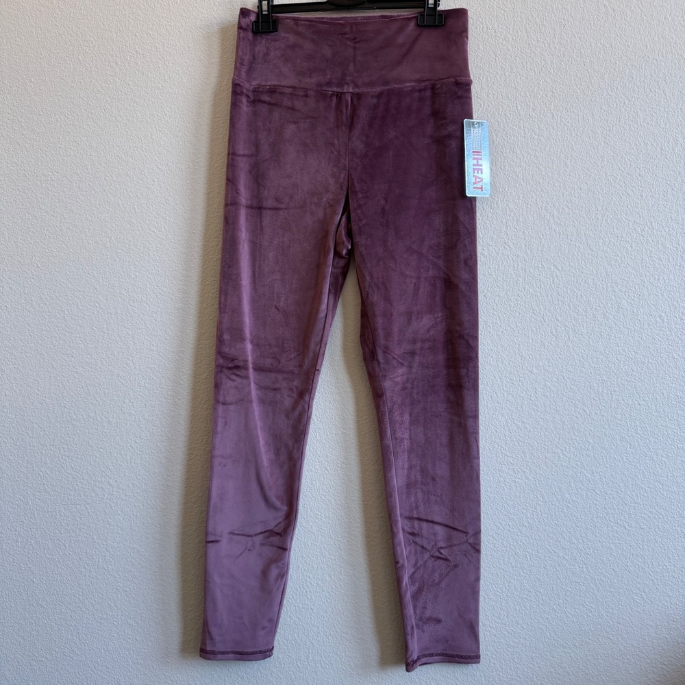 32 Degrees Heat Womens Velour Leggings Wella Rose Purple High Rise Medium NWT